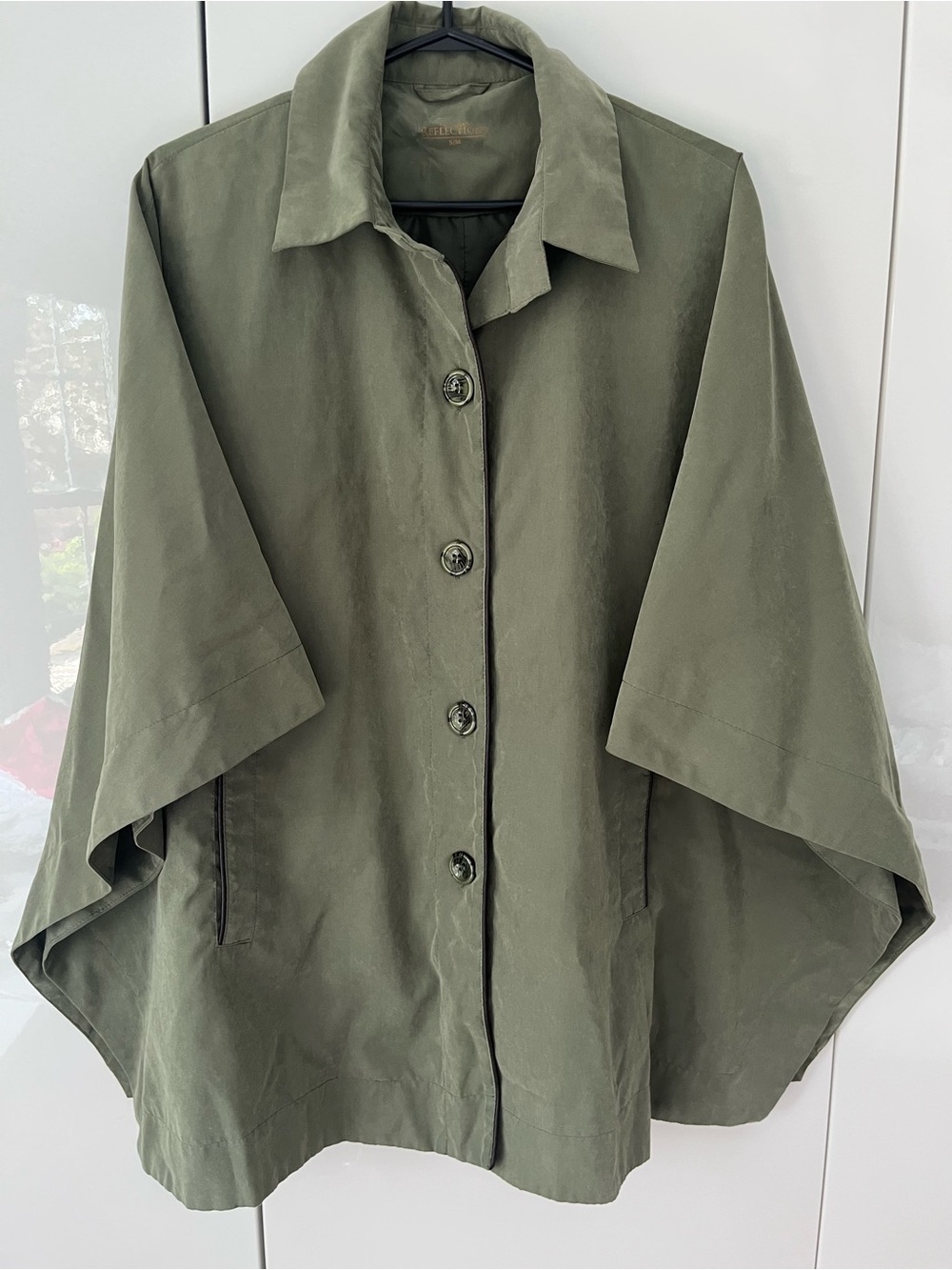 Vintage Olive Green Women's Button-Front Cape Jacket